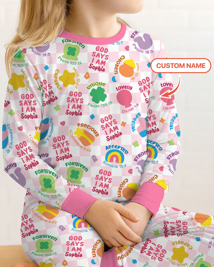 God Says I Am St. Patrick’s Day Custom Name Family Matching Bamboo Two Piece Long Sleeve Pajama Set