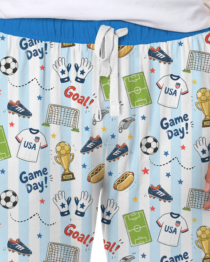 Striped Soccer Game Day Family Matching Bamboo Men's Pajama Set