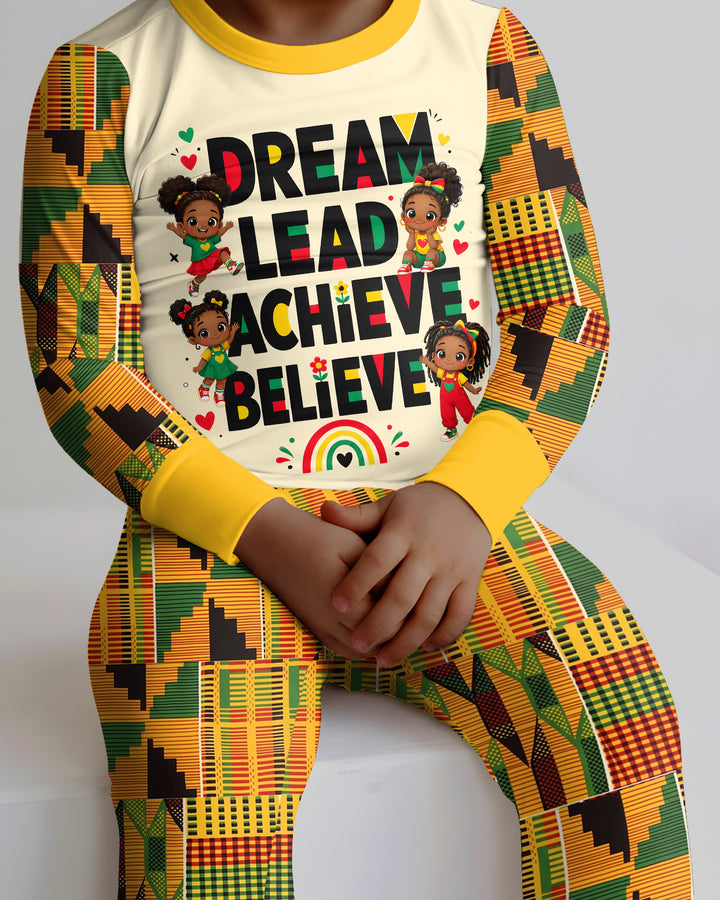 Black Girl Dream Lead Achieve Believe Bamboo Two Piece Long Sleeve Pajama Set