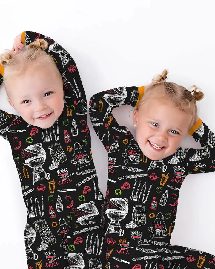Backyard BBQ Party Family Matching Bamboo Two Piece Long Sleeve Pajama Set