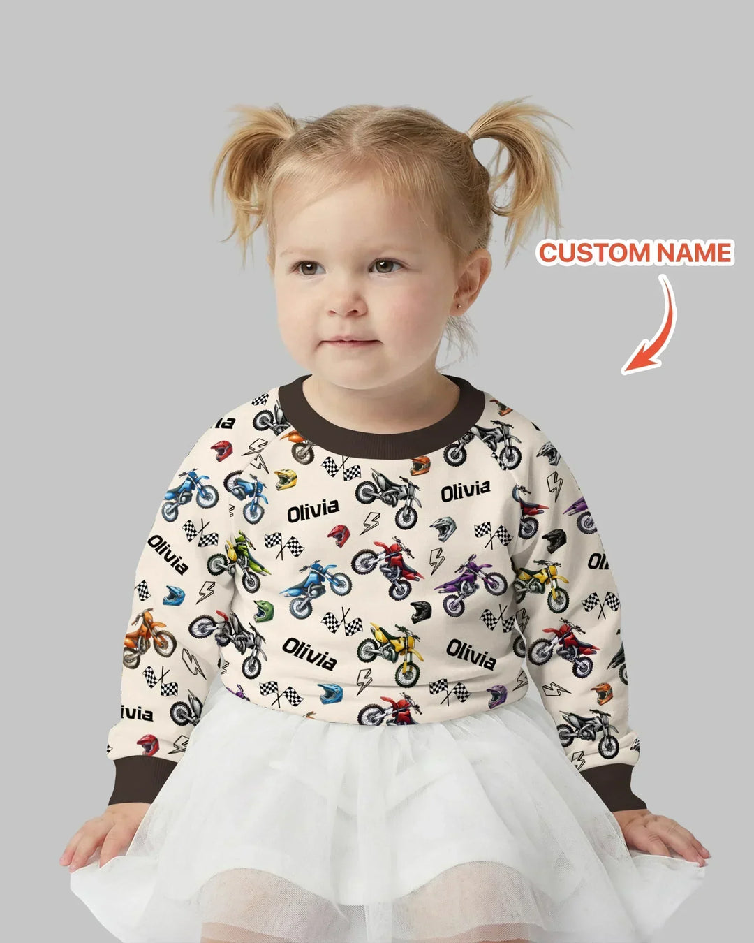 Custom Name Little Dirt Bike Rider Bamboo Crewneck Sweatshirt