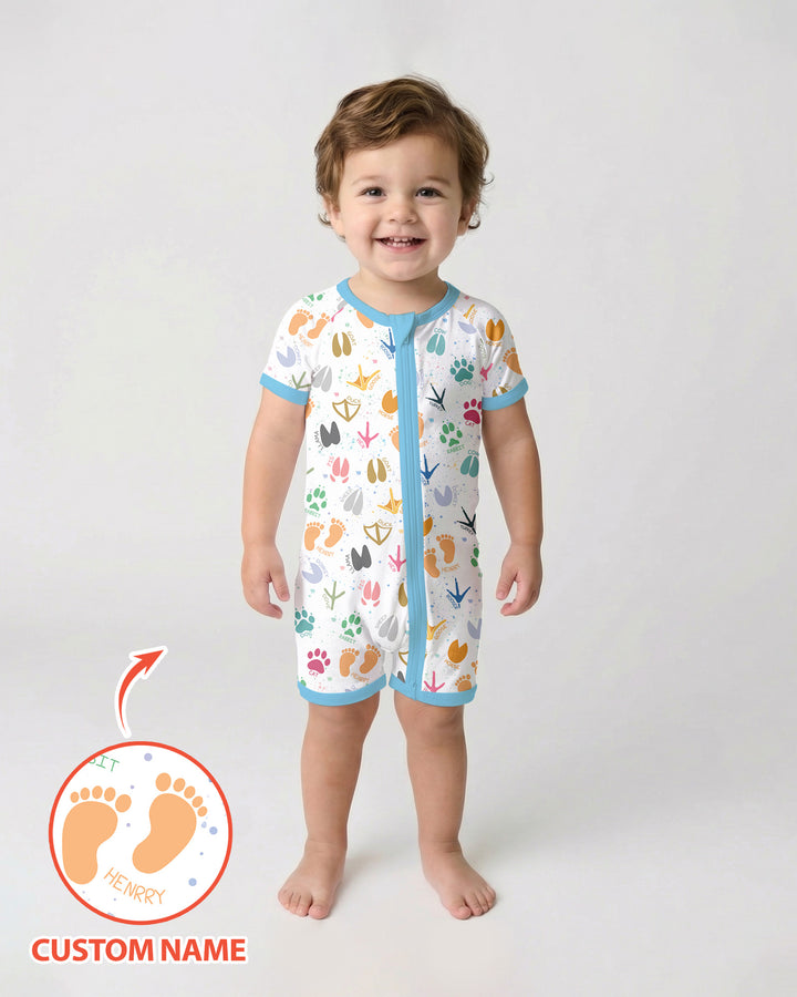 Cute Farm Animal Tracks Custom Name Bamboo Shorty Zippy