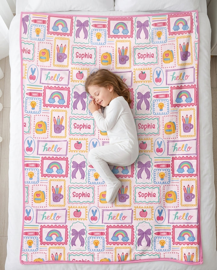 Custom Name Hello School Bamboo Blanket
