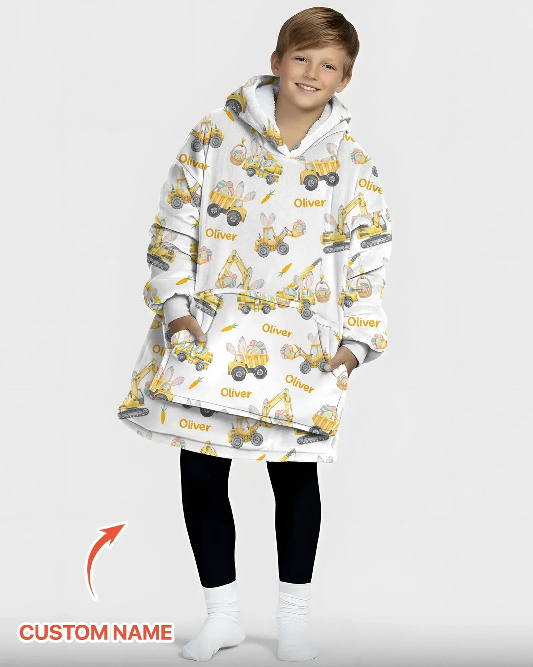 Custom Name Eggs-cavator Construction Bamboo Blanket Hoodie