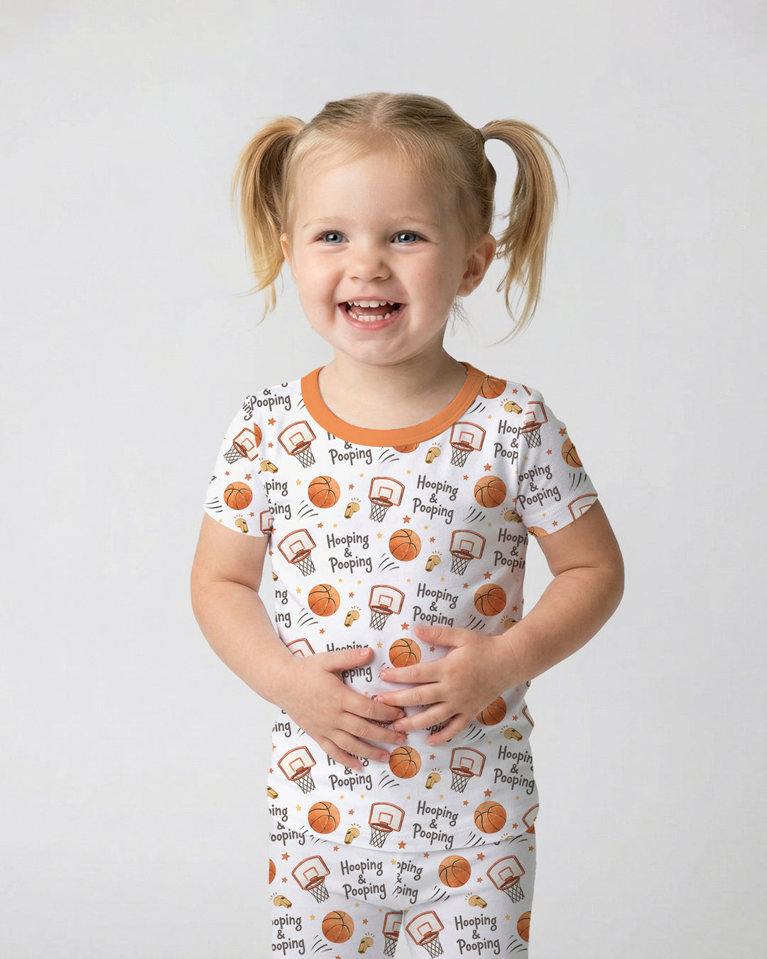 Funny Basketball Hooping & Pooping Bamboo Two Piece Short Sleeve Pajama Set