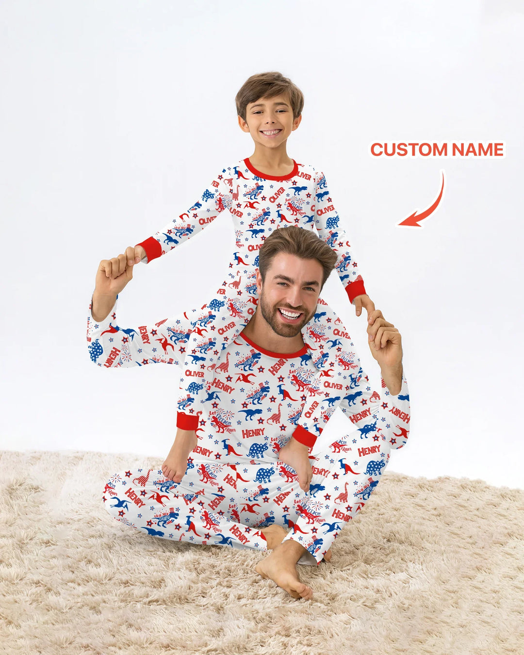 Custom Name Patriotic Dinosaur Bamboo Men's Pajama Set