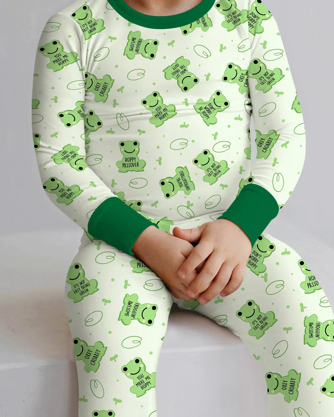 Marzipan Passover Conversation Frogs Bamboo Two Piece Long Sleeve Pajama Set