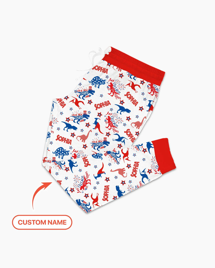 Custom Name Patriotic Dinosaur Bamboo Women Pajama Set
