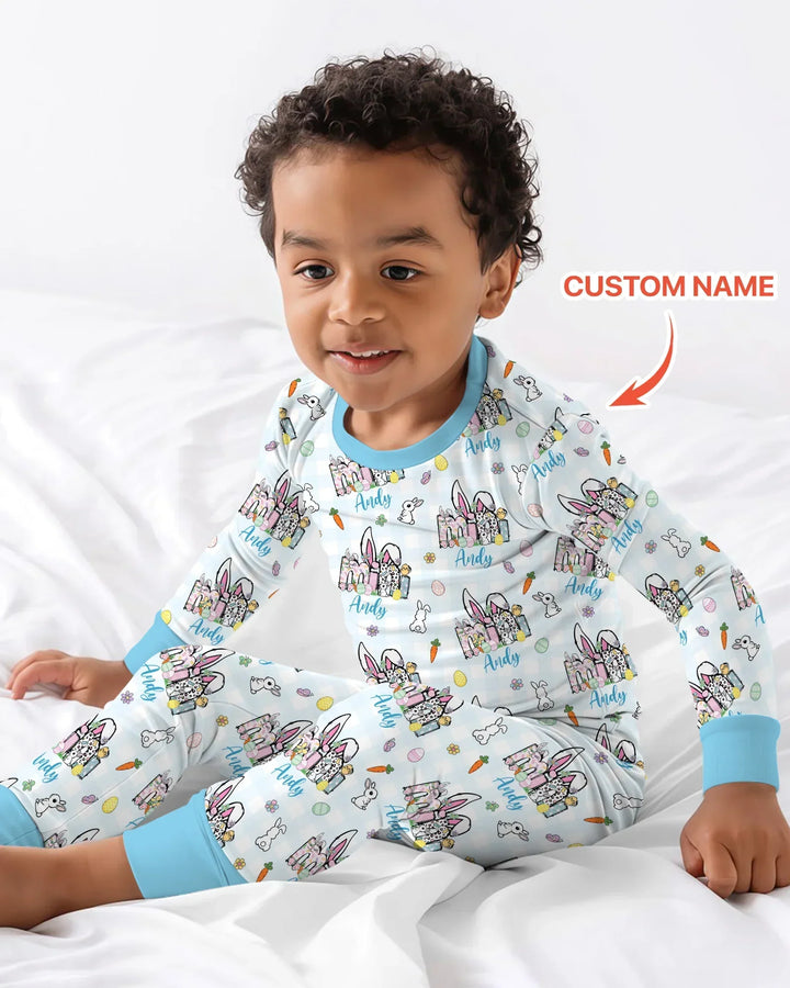 Custom Name Easter Family Matching Bamboo Two Piece Long Sleeve Pajama Set