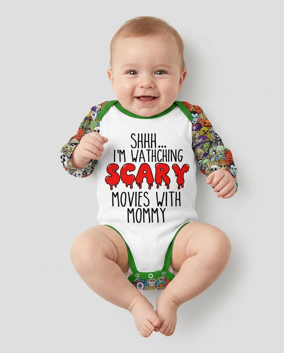Personalized Shhh... I'm Watching Scary Movies With MOMMY Bamboo Bodysuit
