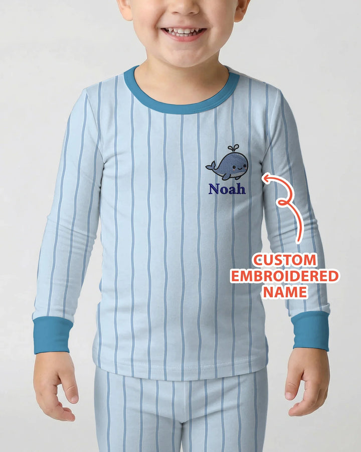 Custom Embroidered Name Marine Life Bamboo Two Piece Long Sleeve Pajama Set