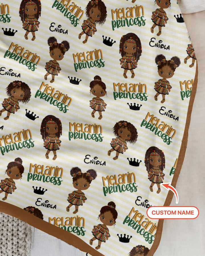 Custom Name Melanin Princess Bamboo Blanket