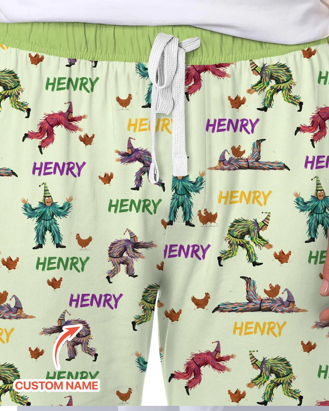 Custom Name Mardi Gras Chicken Chase Family Matching Bamboo Men's Pajama Set