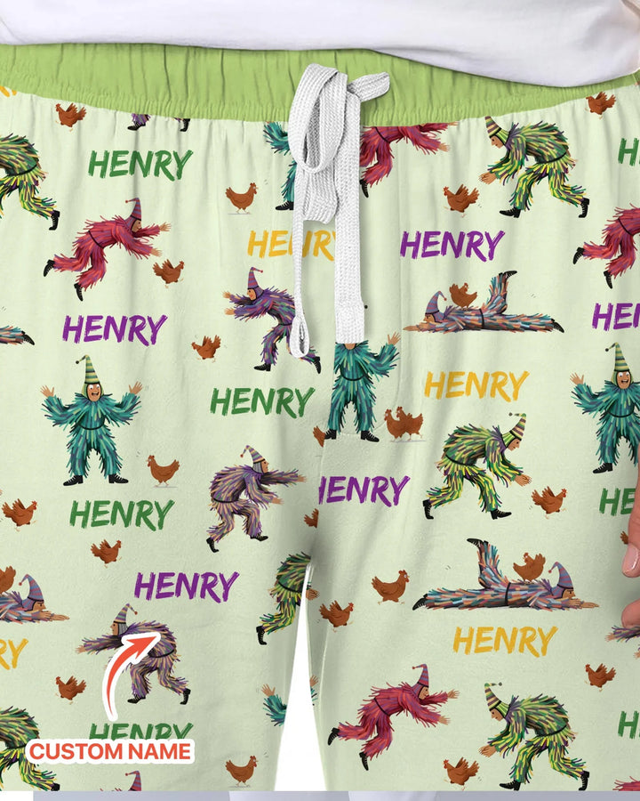 Custom Name Mardi Gras Chicken Chase Family Matching Bamboo Men's Pajama Set