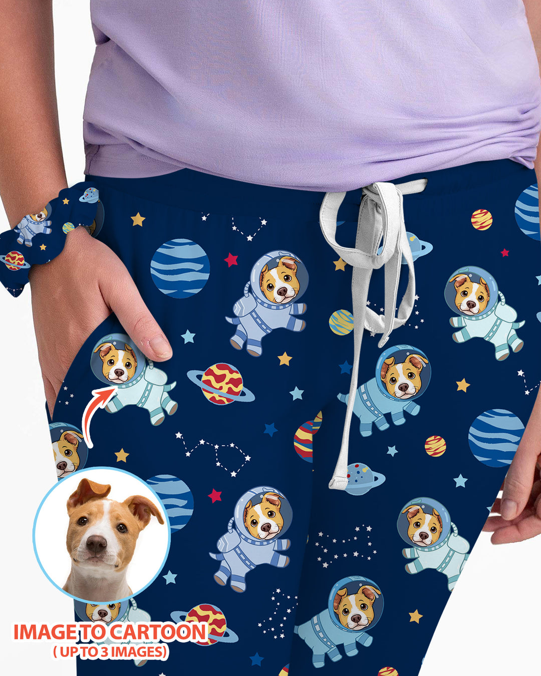 Astronaut Custom Pet Image Family Matching Bamboo Women Pajama Set