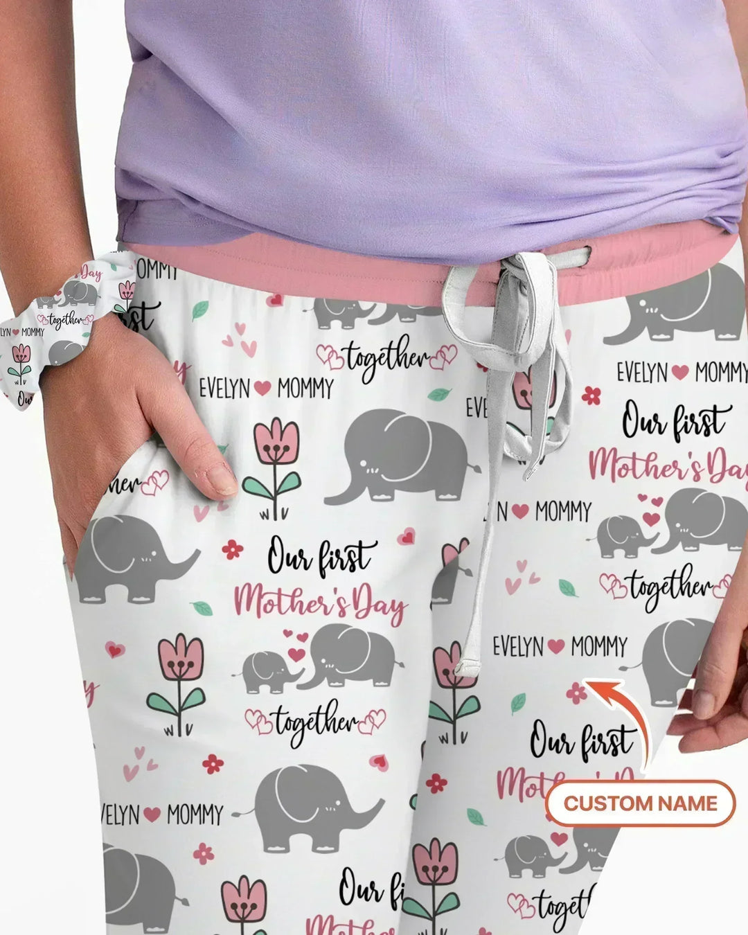 Custom Name Elephant Our First Mother's Day Bamboo Women Pajama Set