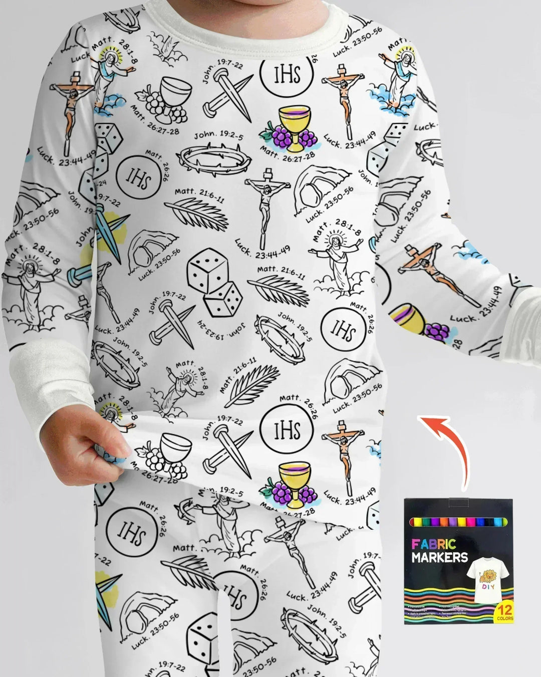 Easter Story Colorable Bamboo Two Piece Long Sleeve Pajama Set