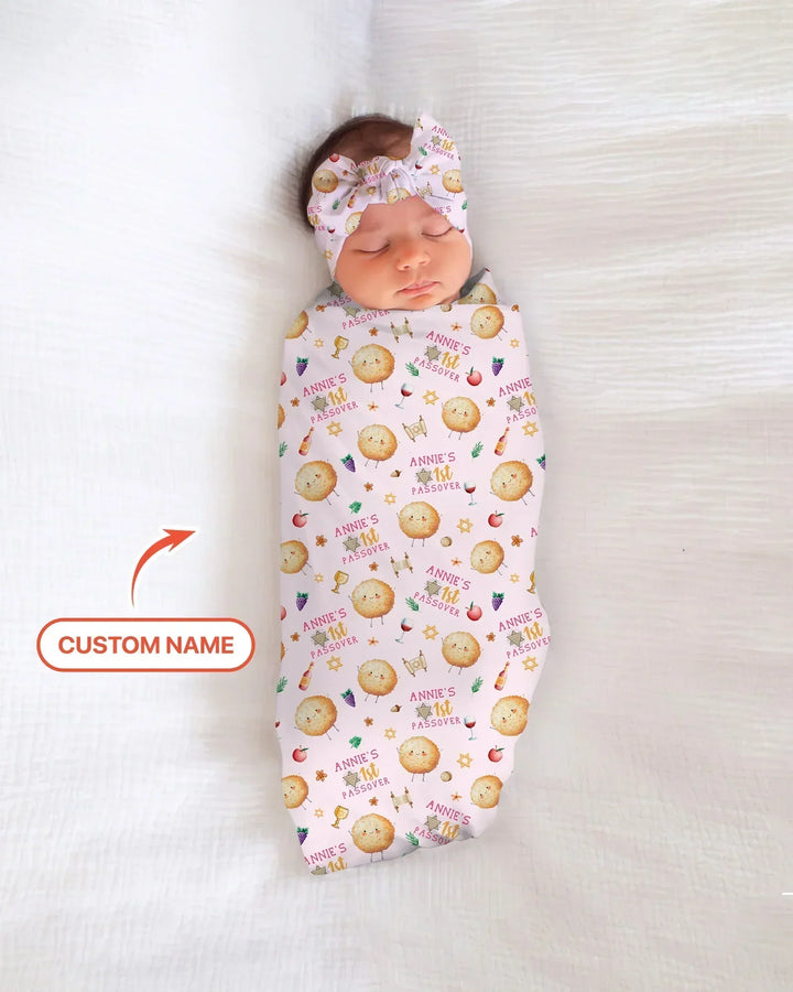 Custom Name 1st Passover swaddle blanket
