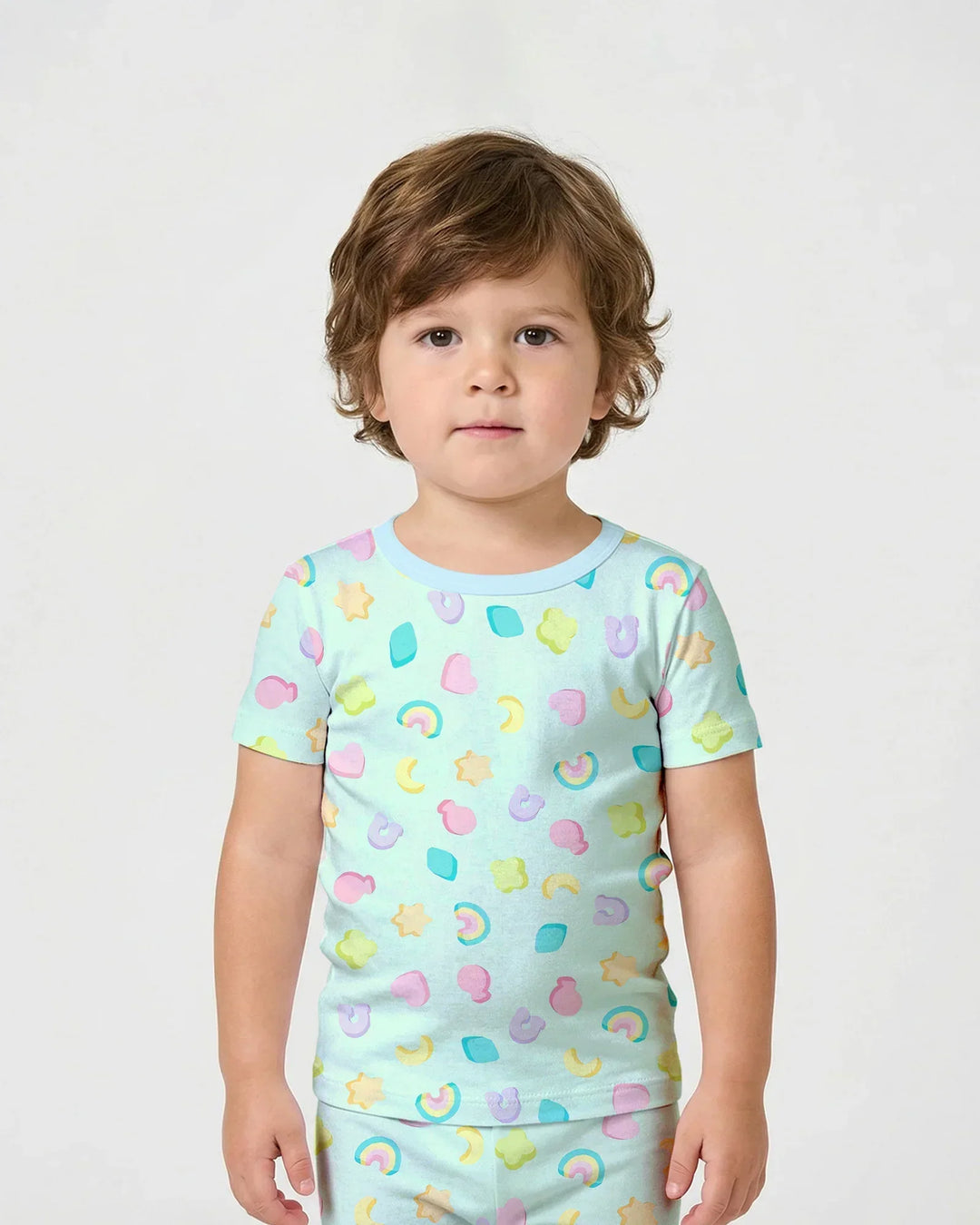 Pastel Lucky Charms Scatter Bamboo Two Piece Short Sleeve Shorts Pajama Set