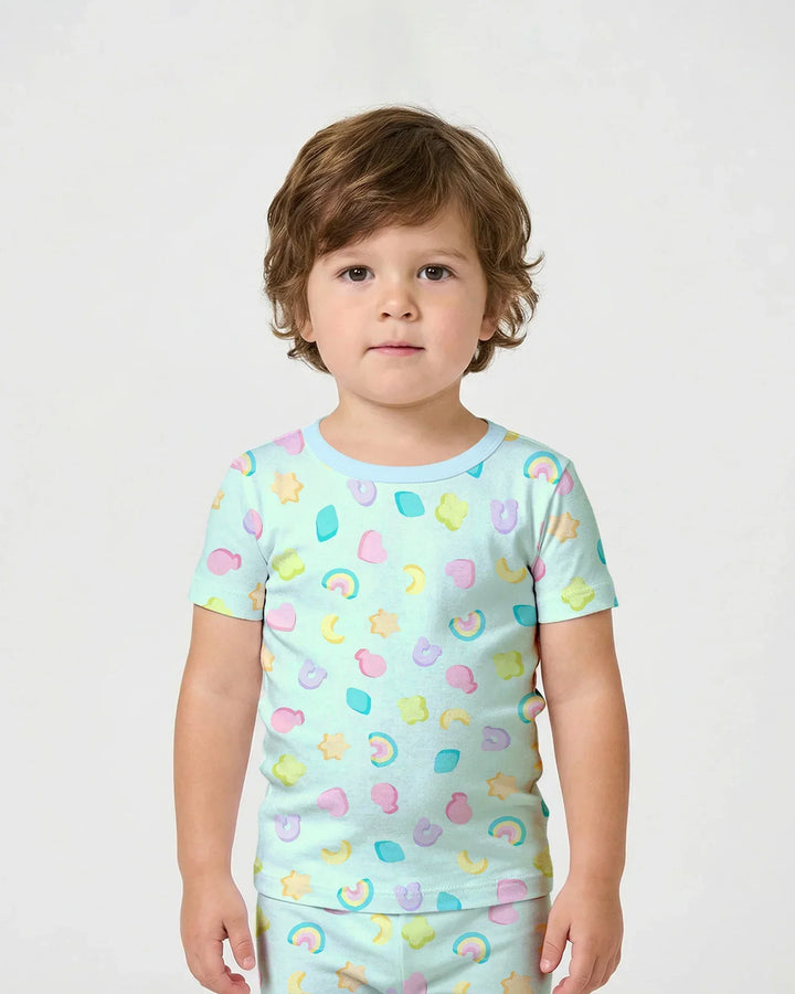 Pastel Lucky Charms Scatter Bamboo Two Piece Short Sleeve Shorts Pajama Set