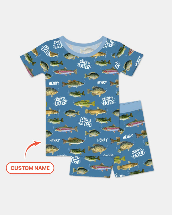 Catch Ya Later Matching Daddy & Me Bamboo Two Piece Short Sleeve Shorts Pajama Set