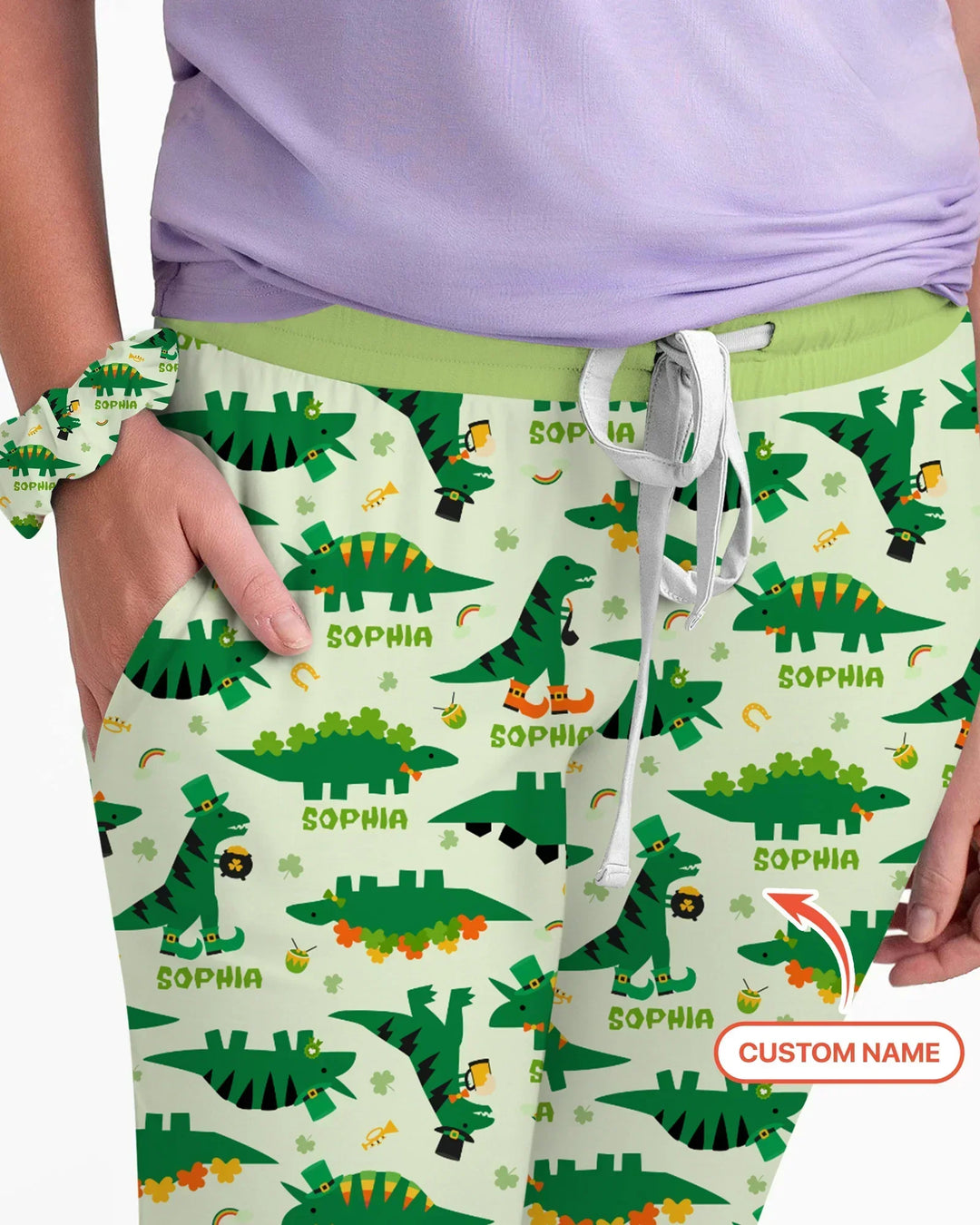 St. Patrick's Day Dinosaurs Custom Bamboo Women Pajama Set