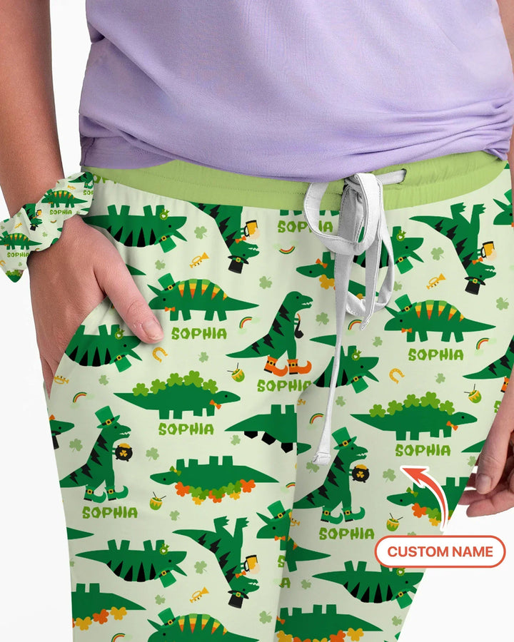 St. Patrick's Day Dinosaurs Custom Bamboo Women Pajama Set