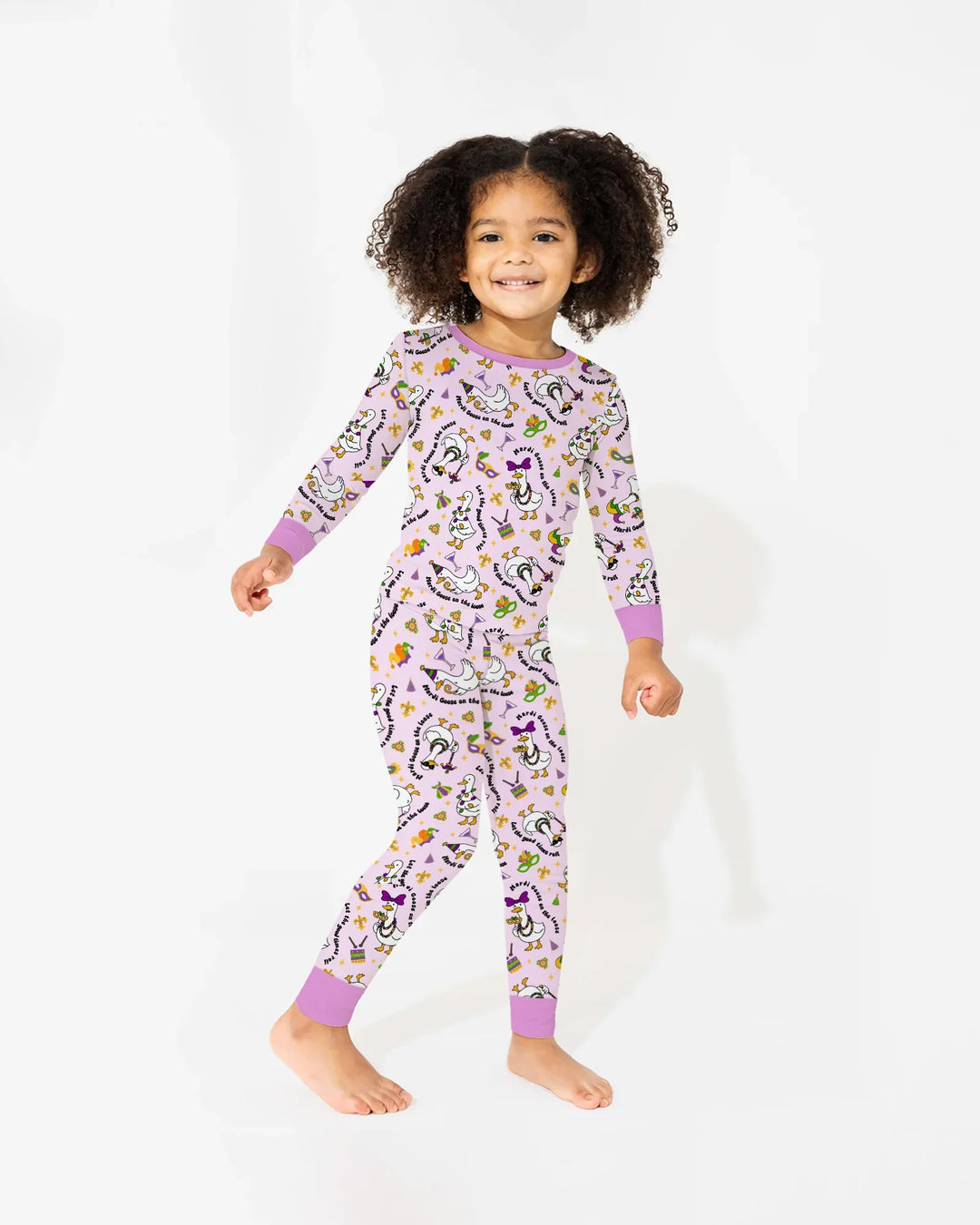 Mardi Gras Silly Goose Bamboo Two Piece Long Sleeve Pajama Set