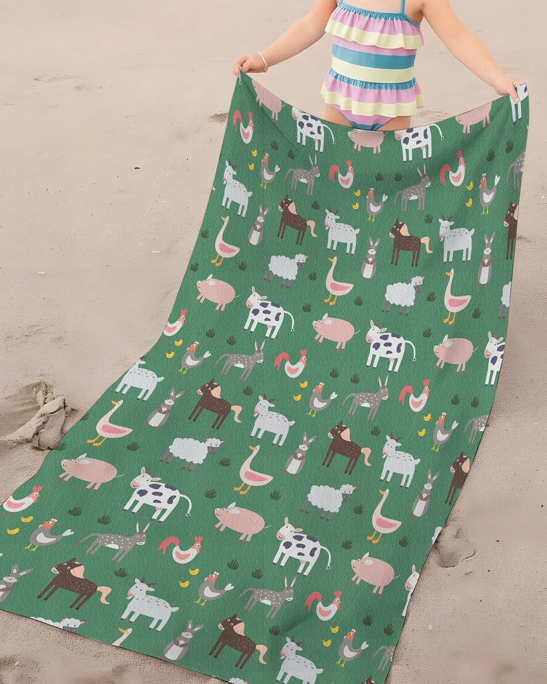 Green Farm Animals Bamboo Swim Poncho