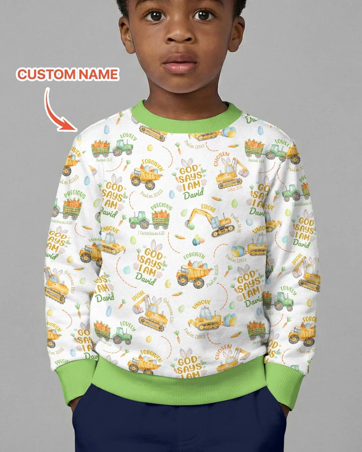 Happy Easter God Says I Am Custom Name Bamboo Crewneck Sweatshirt