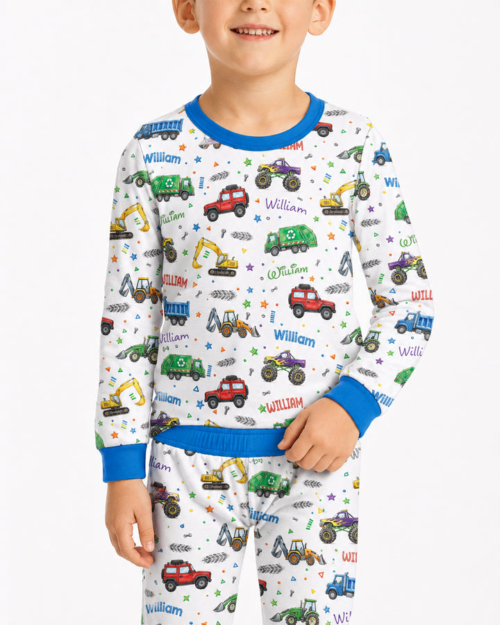 Cars And Trucks Parade Custom Name Bamboo Two Piece Long Sleeve Pajama Set