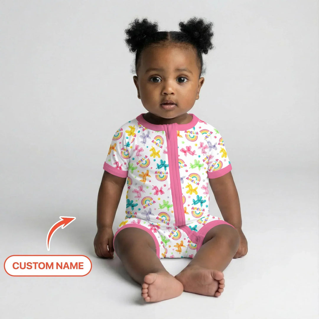 Sweet Balloon Dreams Custom Name Bamboo Shorty Zippy
