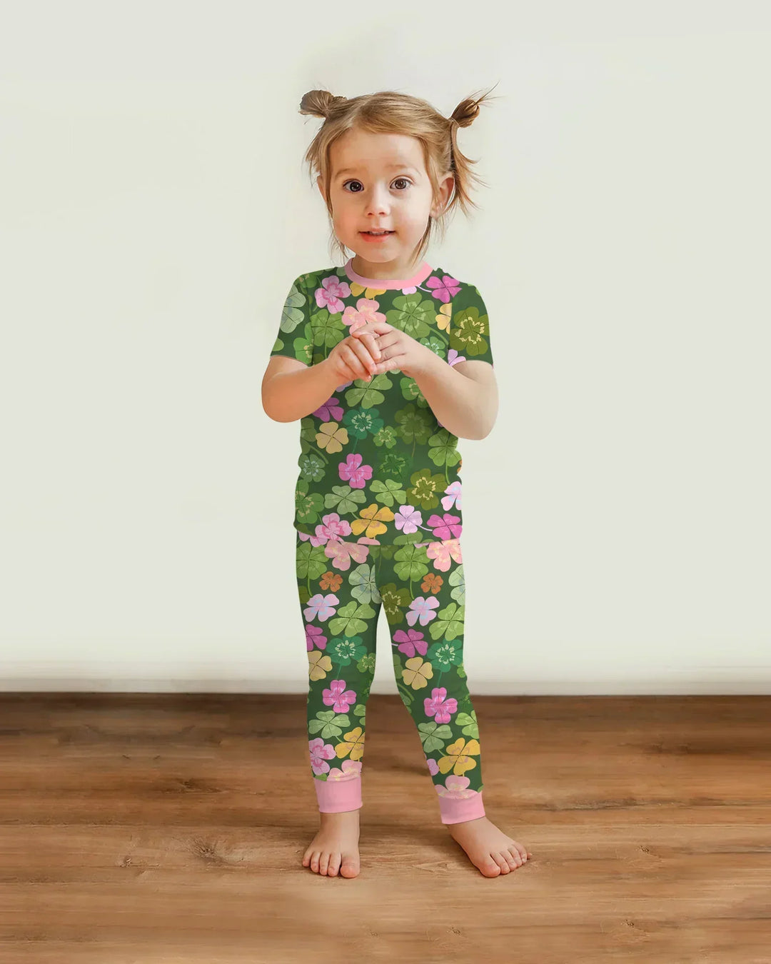 Lucky 4 Leaf Clover Bamboo Two Piece Short Sleeve Pajama Set