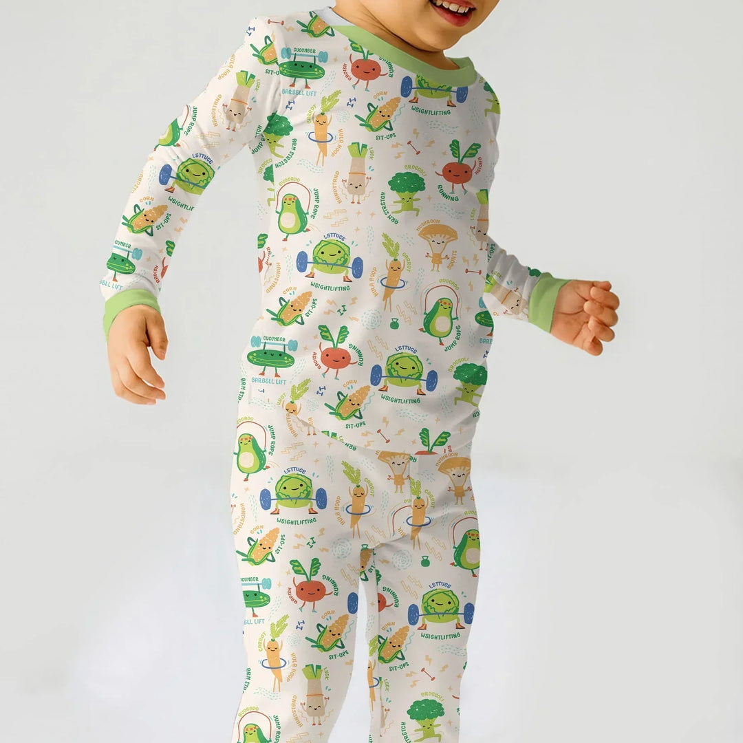 Exercise Veggie Bamboo Two Piece Long Sleeve Pajama Set