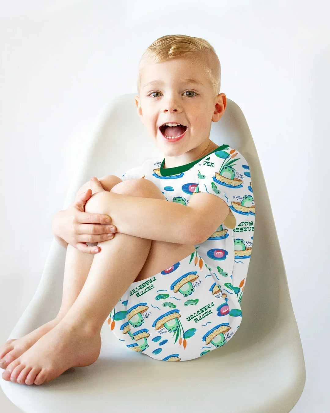 Hoppy Passover Family Matching Bamboo Two Piece Short Sleeve Shorts Pajama Set