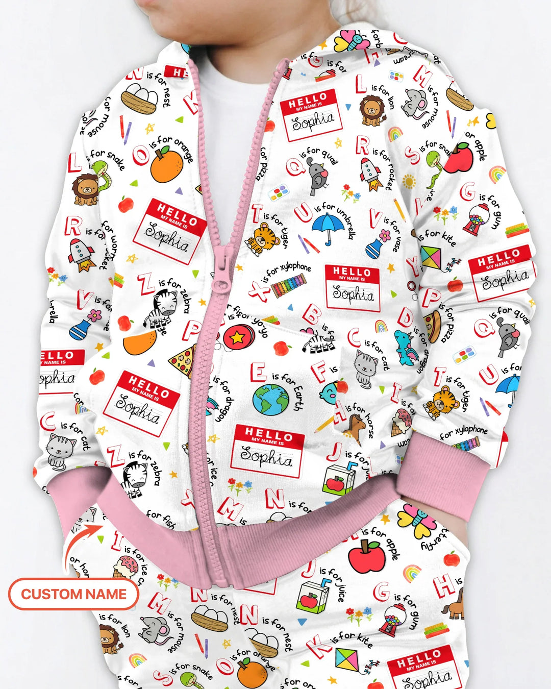 Custom Name Hello School ABCs Bamboo Zip Hoodie