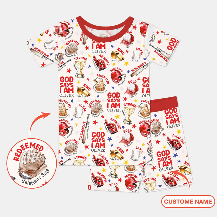 Baseball God Says I Am Custom Name Bamboo Two Piece Short Sleeve Shorts Pajama Set