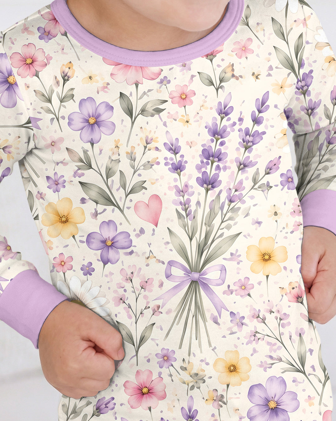 Lavender Wildflower Pastel Floral Bamboo Two Piece Long Sleeve Pajama Set