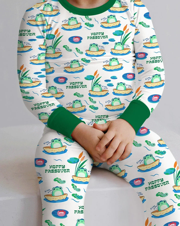 Hoppy Passover Family Matching Bamboo Two Piece Long Sleeve Pajama Set