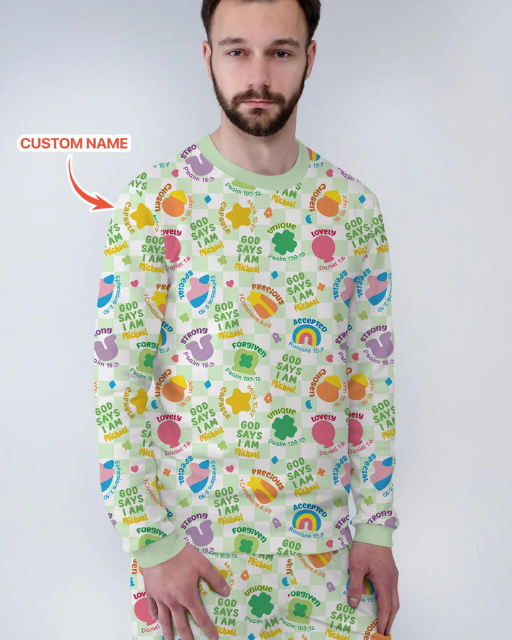 God Says I Am St. Patrick’s Day Custom Name Family Matching Bamboo Men's Pajama Set
