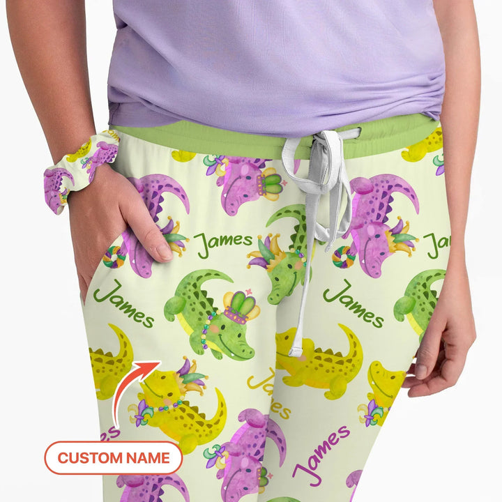 Custom Name Mardi Gras Alligator Bamboo Women Pajama Set