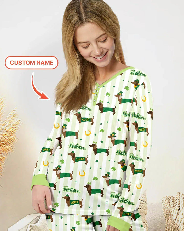 Lucky Dachshunds St. Patrick's Day Family Matching Bamboo Women Pajama Set