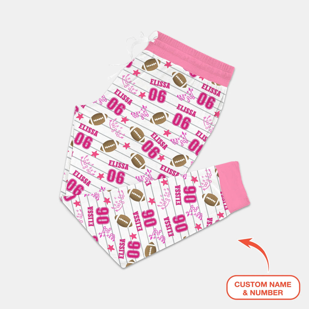 Custom Name Football Time Pink Matching Bamboo Women Pajama Set