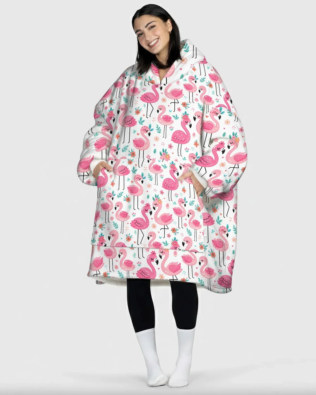 Hello Flamingo Custom Bamboo Blanket Hoodie