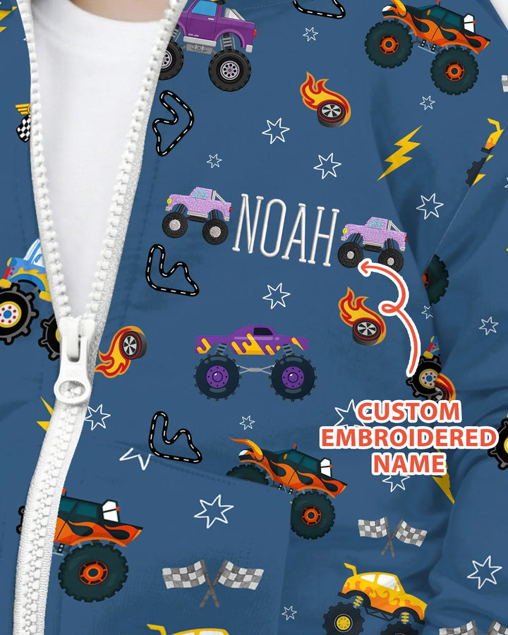 Custom Name Embroidered Crazy Truck Bamboo Zip Hoodie