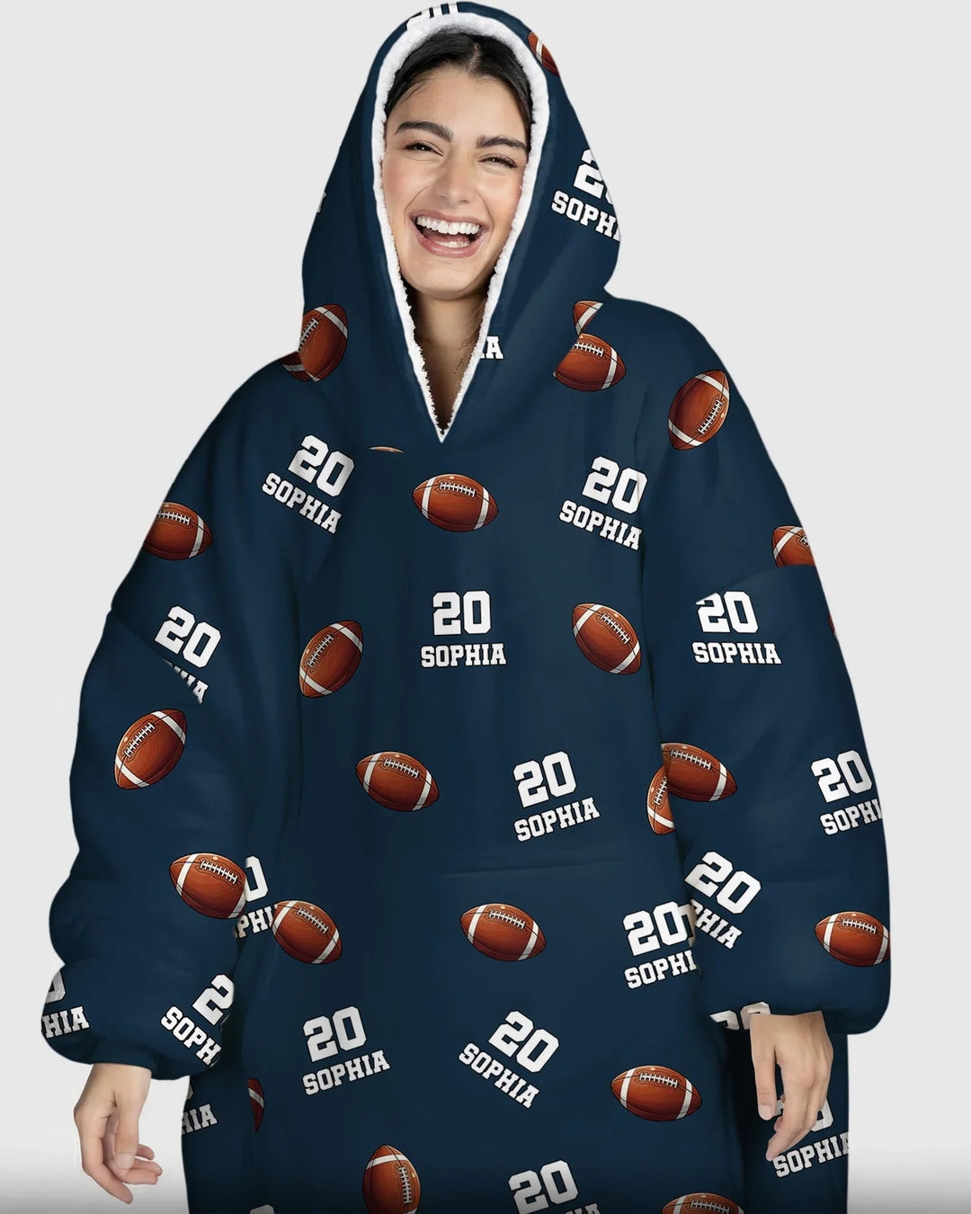 Football Pattern Personalized Bamboo Blanket Hoodie