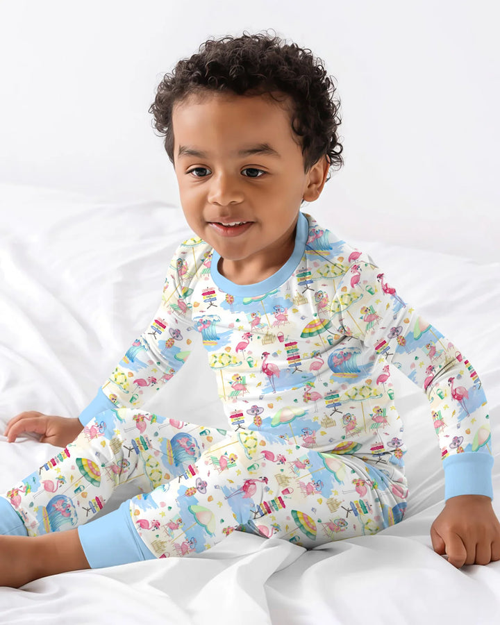 Flamingo Beach Family Matching Bamboo Two Piece Long Sleeve Pajama Set
