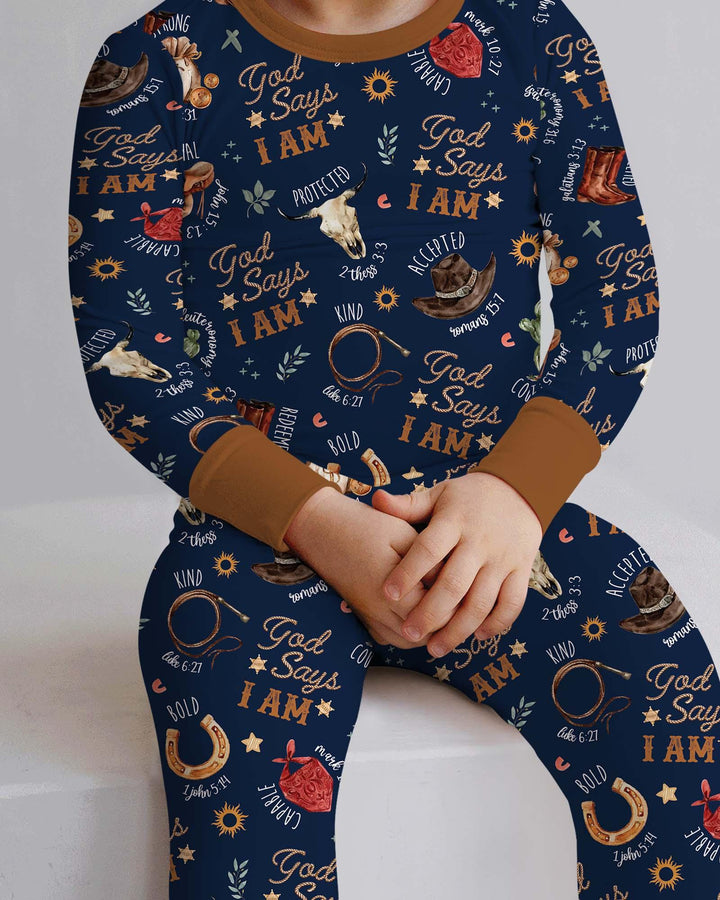 God Says I Am Western Faith Bamboo Two Piece Long Sleeve Pajama Set