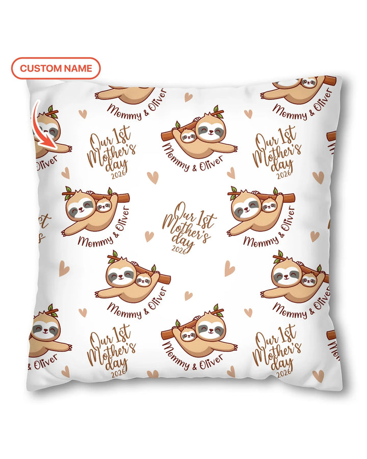 Custom Name Mama & Baby Sloth – Our First Mother’s Day 2026 Bamboo Pillow Case