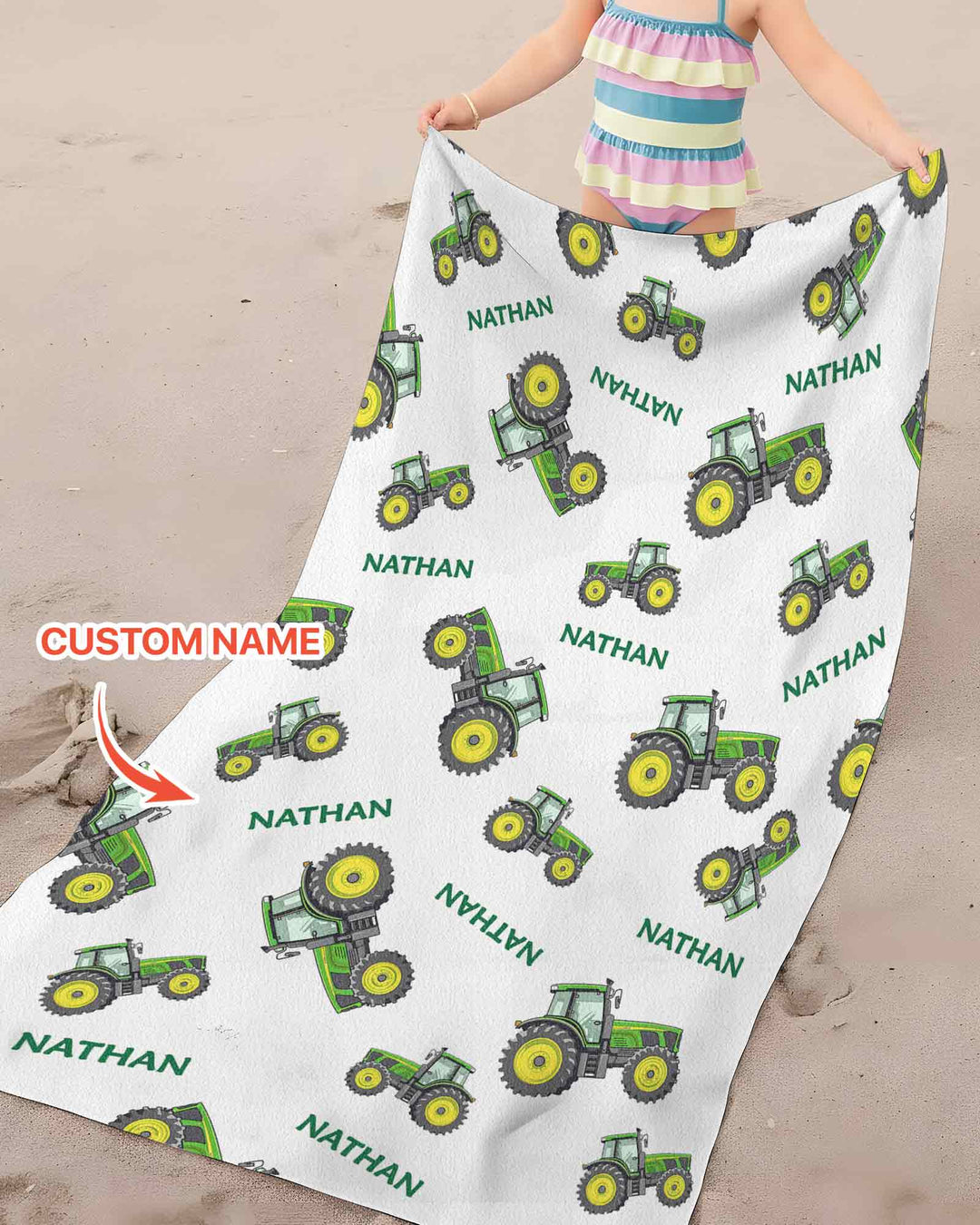 Custom Name Green Tractors Matching Daddy & Me  Beach Towel